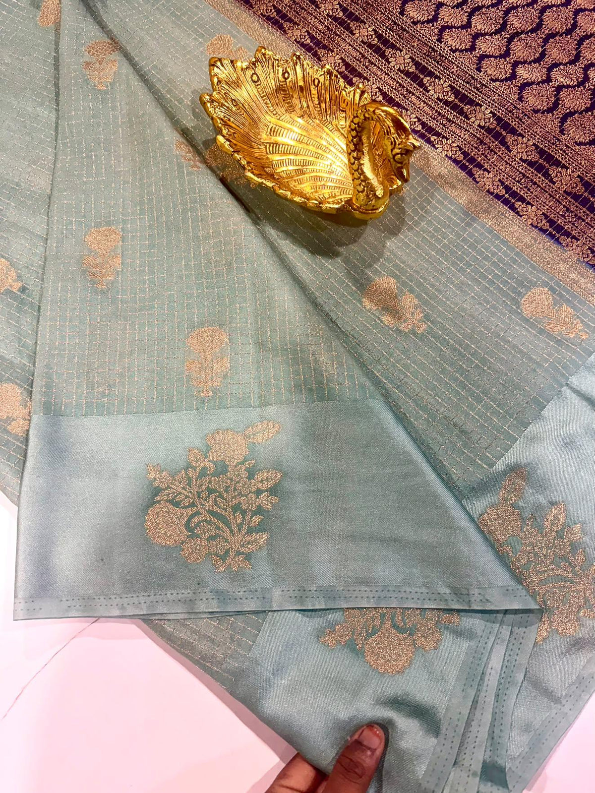 L-2050 Sky Blue nd Violet colour Georgette satin borders saree