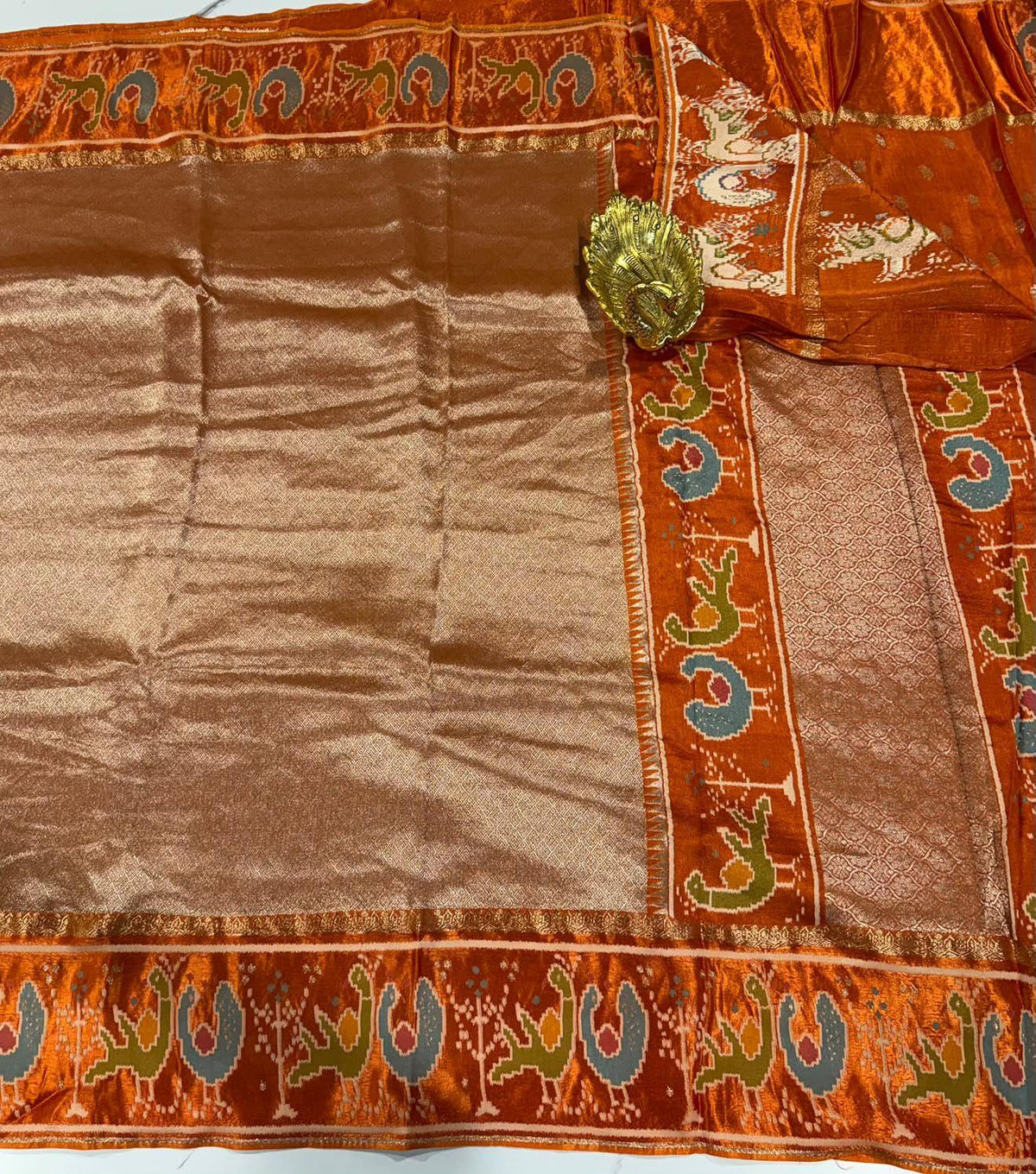 KT-5170 Orange colour kanchi tissue saree
