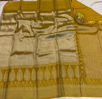 Kk - 4500 yellow colour kanchi kora tissue saree
