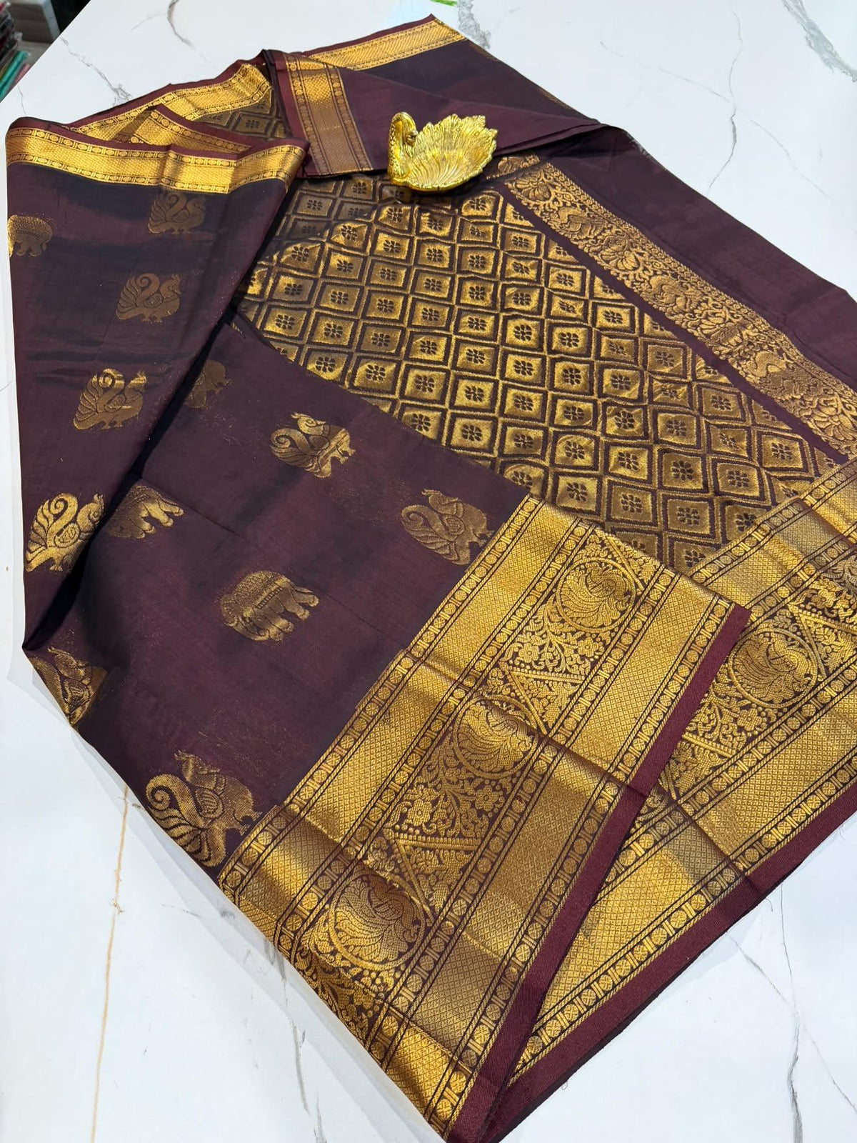 G-4200 Chocolate Colour Pure Handloom Mangalagiri Pattu saree