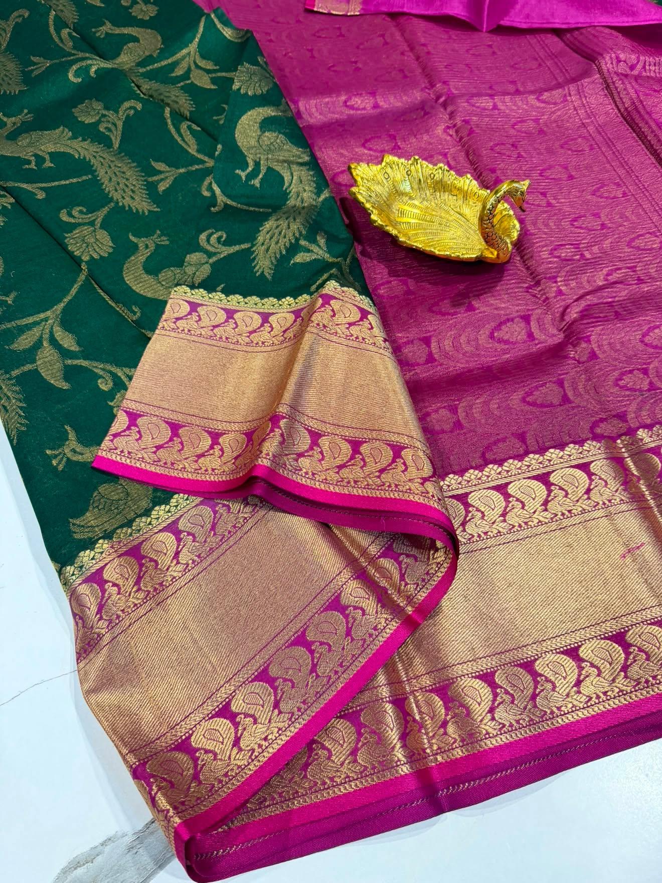 Dp-5900 green  & pink dupion pattu