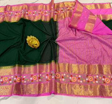LD-M2 green  & pink semi Mysore saree