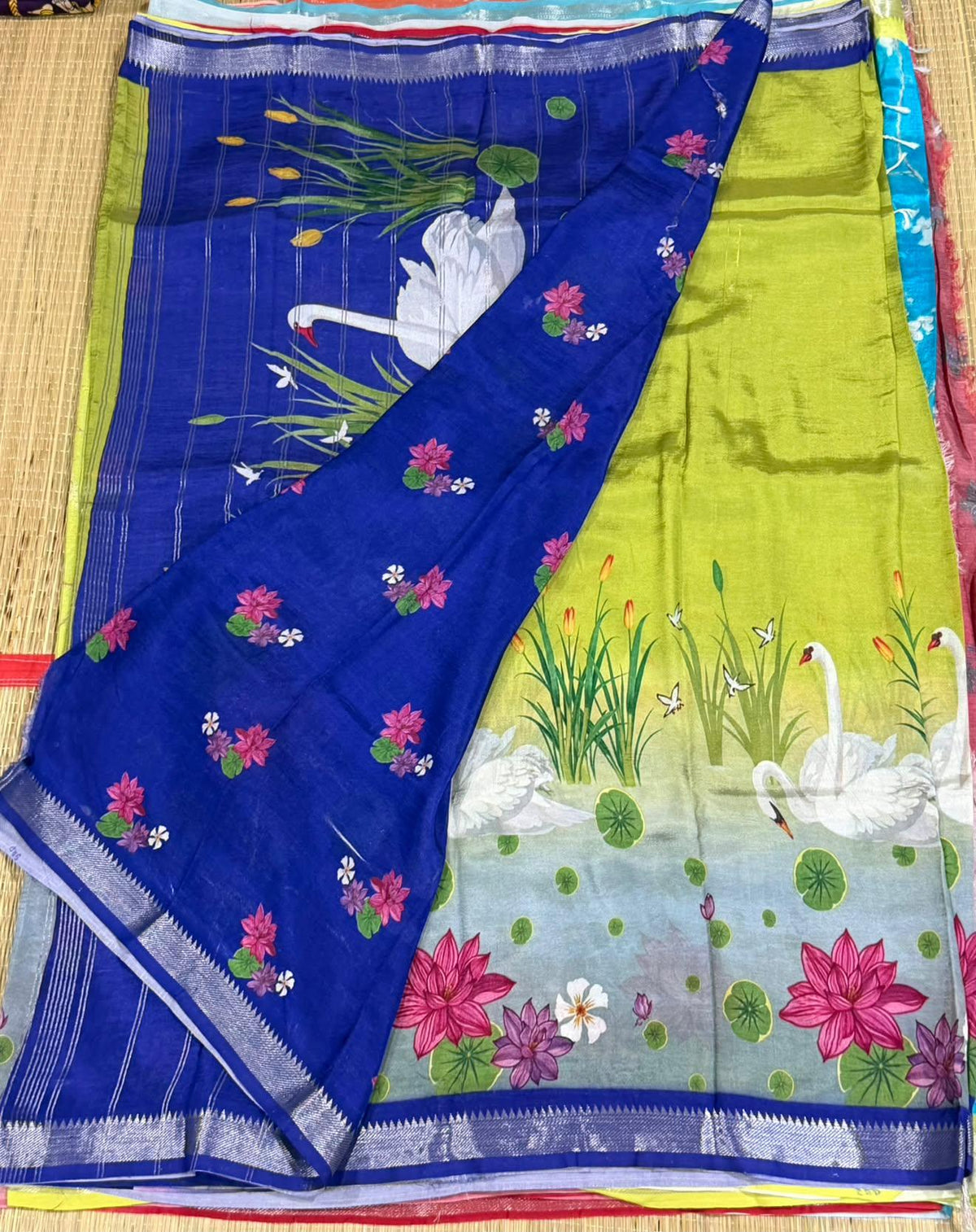 MH-33 light green n blue colour Handloom Mangalagiri pattu saree