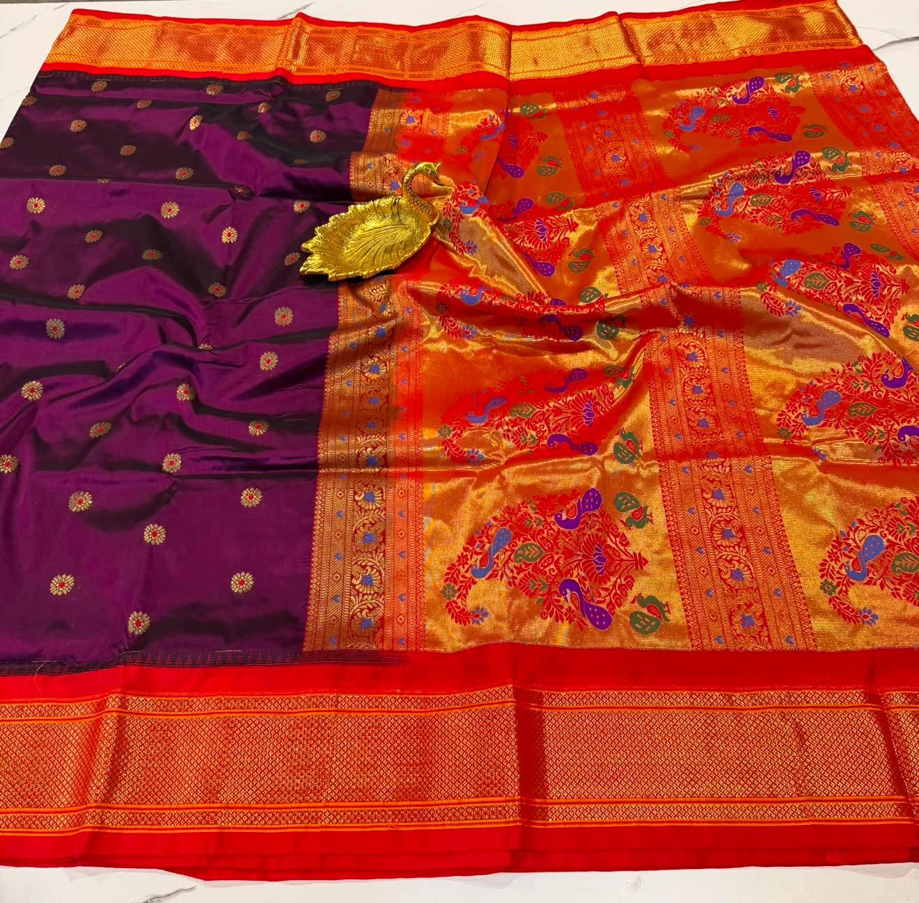 LD-N9 narayanapeta semi pattu megentha and red saree