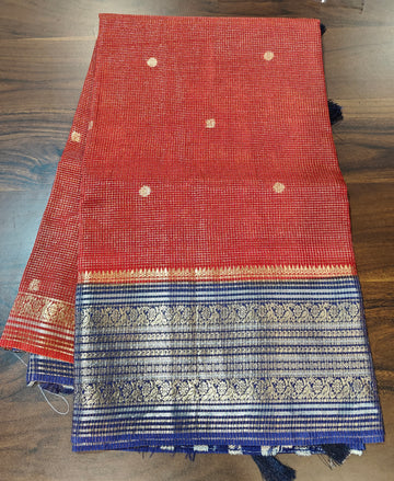 VKC2149BB - Red n blue colour Brdr Vintage Kanchi saree