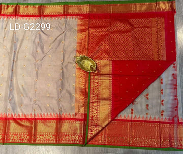LD-G2299 vintage Semi Gadwal cream and red with checks saree