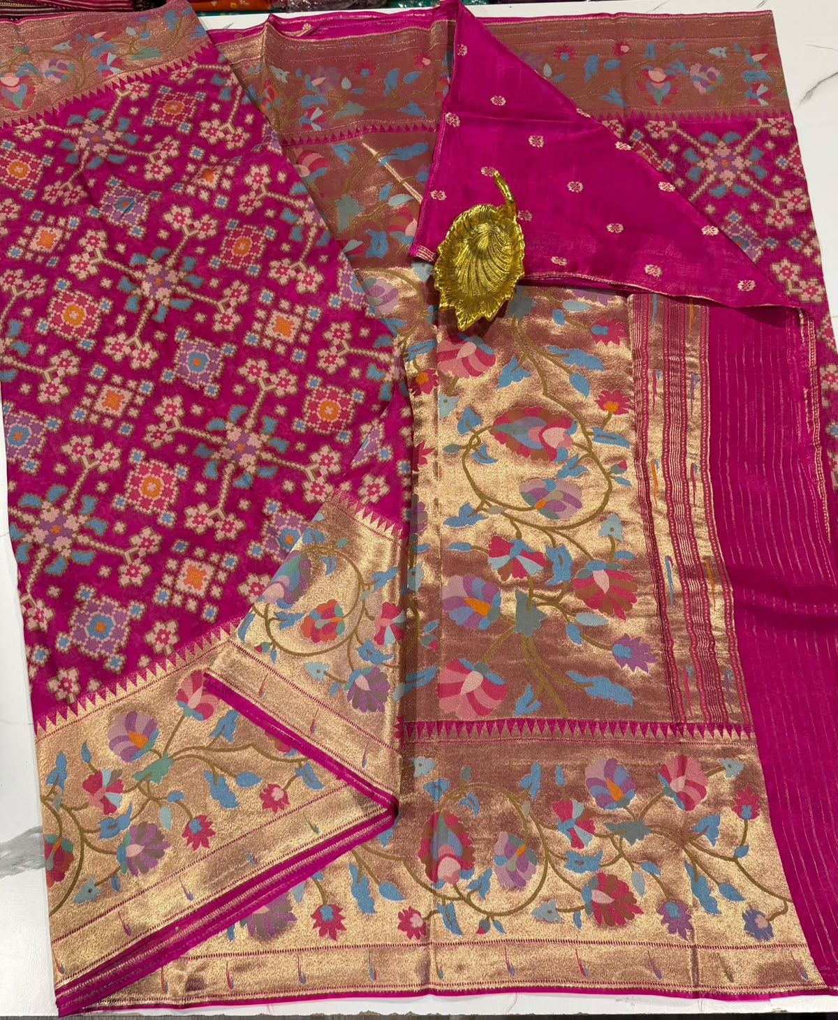 PZ-5999 Pink colour Fusion Patola paithani saree