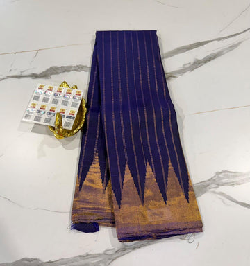 GA-14 Dark blue colour Pure silk handloom Gadwal borders sarees