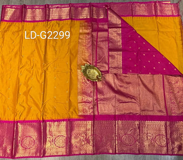 LD-G2299 vintage Semi Gadwal yellow and pink with butta saree