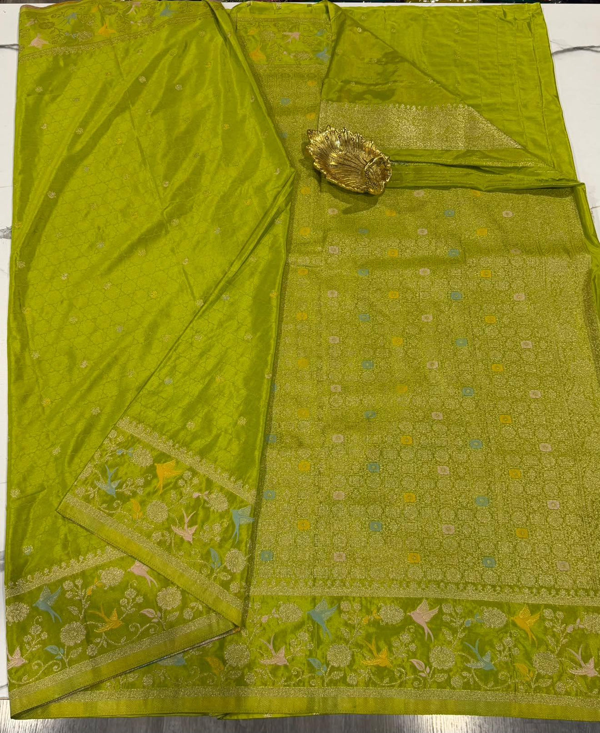 BCP-1850 Pesara green colour benny crepe saree