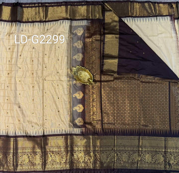 LD-G2299 vintage Semi Gadwal half wight and brown with checks saree