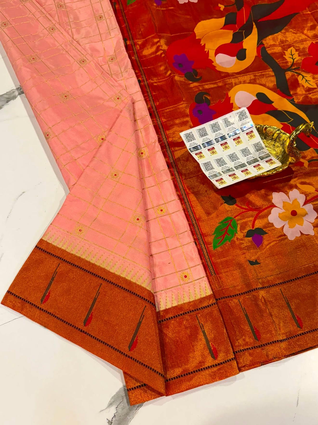 SCB-14 Baby pink colour single Muniya paithani saree
