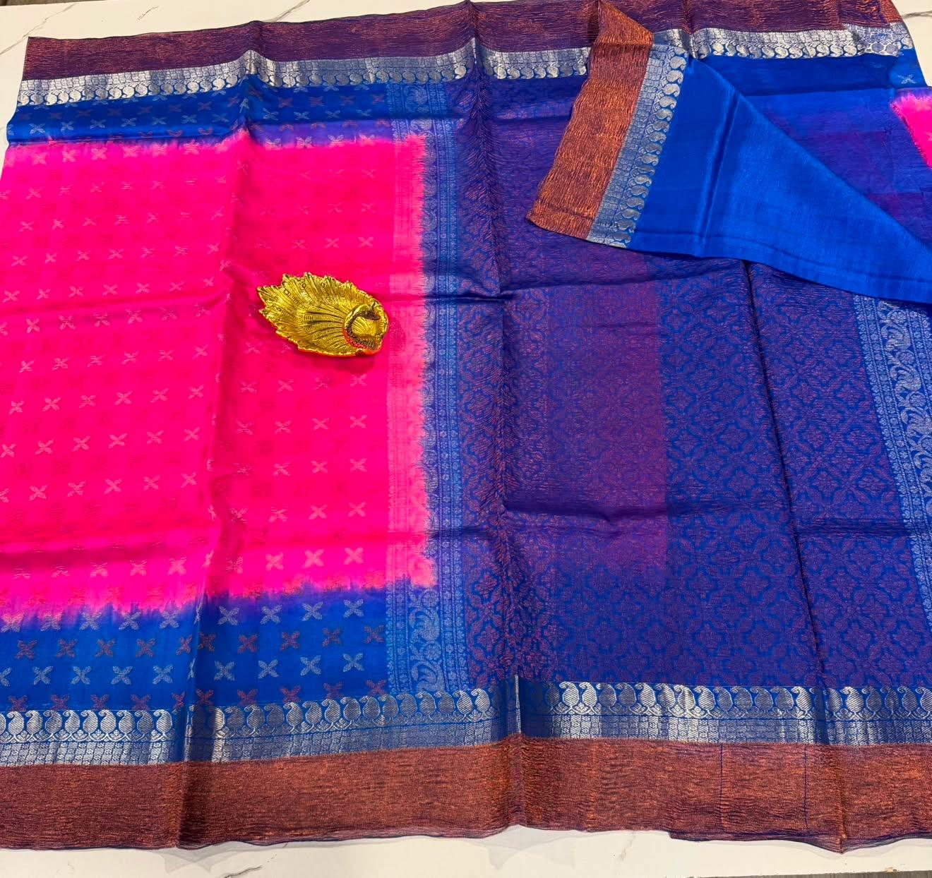 Dp-5900 pink  & blue  dupion pattu