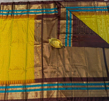 LD-G28 vintage Semi kanchi gadwal pista green and  gap boarder with checks