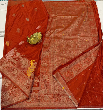 CG-1850 Rust colour banaras crep Georgette saree