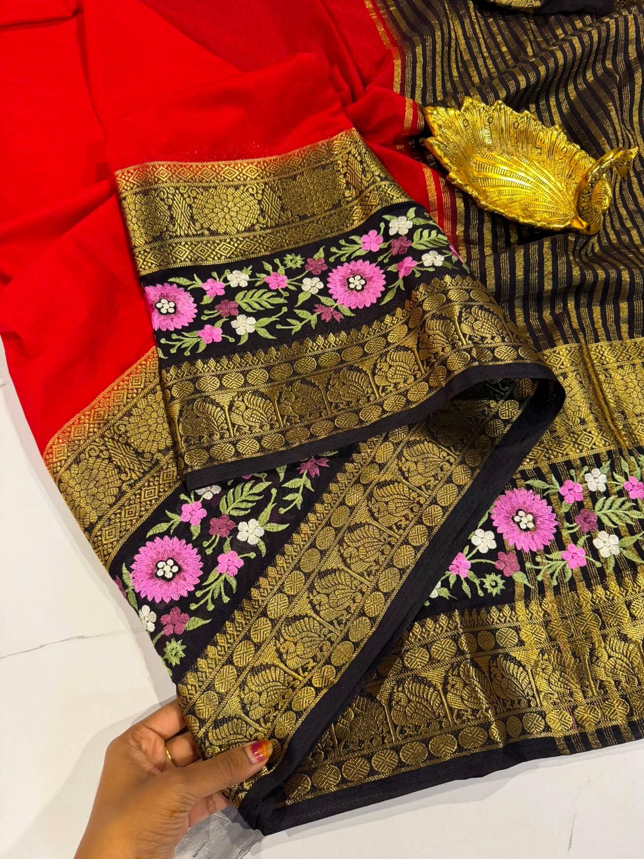 LD-M2 red & black semi Mysore saree