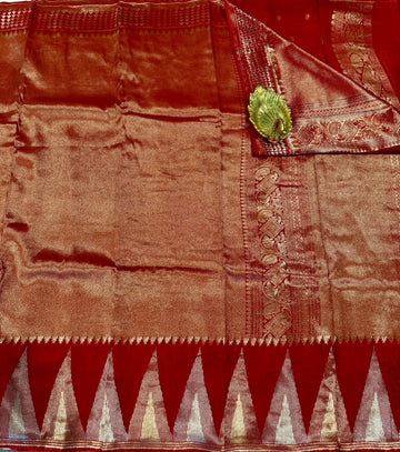 MS-4600 Red colour Temple tissue saree