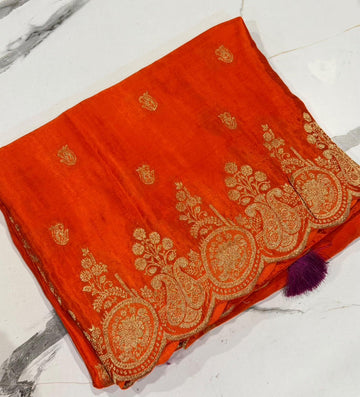 HS-2550 Orange colour Ho crepe saree
