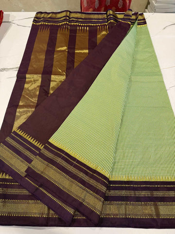 LD-N22 narayanapeta checks sarees light green and brown saree