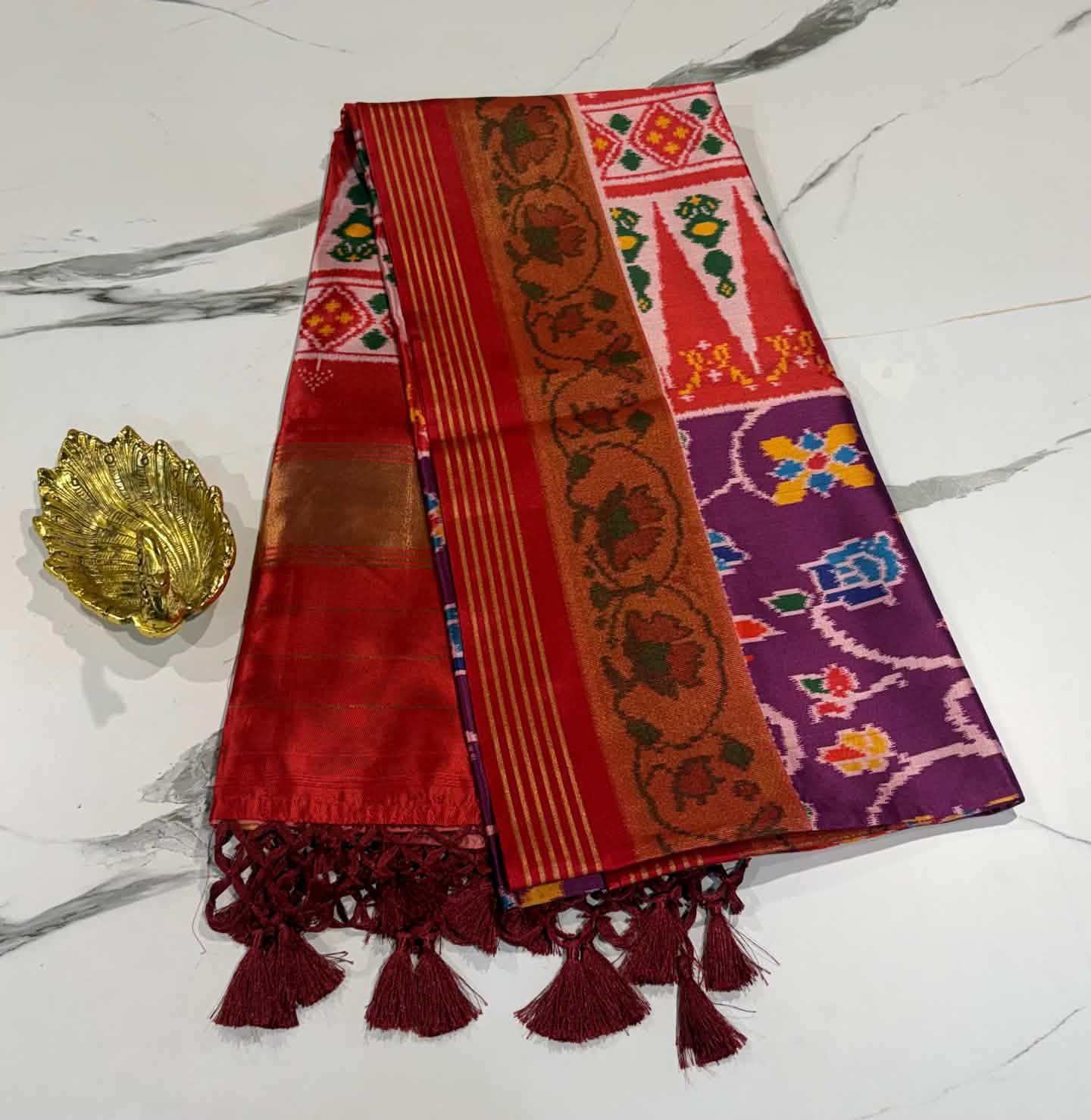 LD-1351 patola with tissue boarder purple n red saree parrots