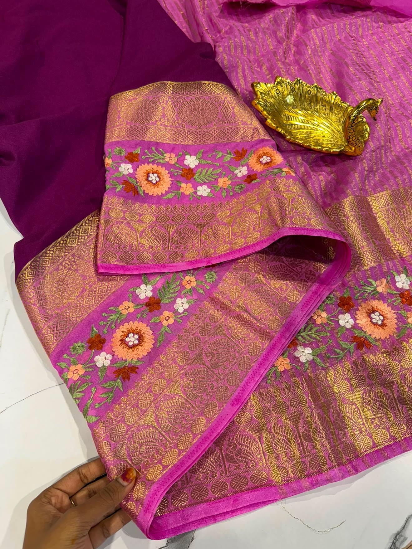 LD-M2 wine & pink semi Mysore saree