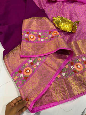 LD-M2 wine & pink semi Mysore saree