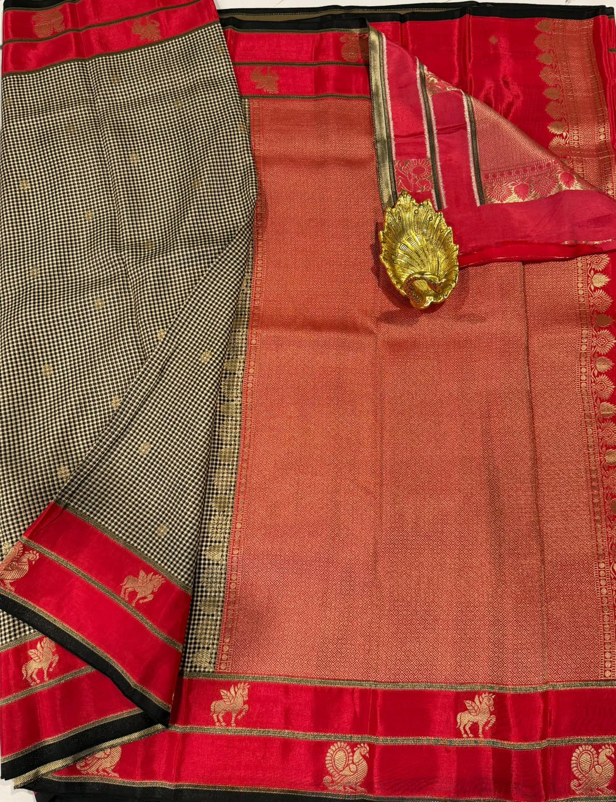 BV-4 Black n red colour Benaras viscous crepe saree
