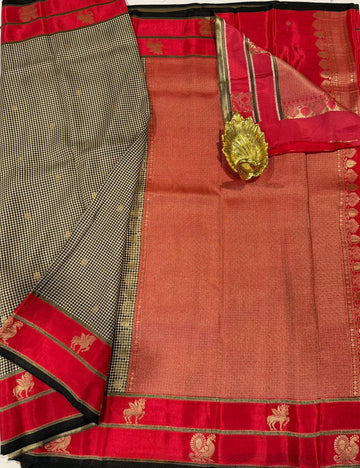 BV-4 Black n red colour Benaras viscous crepe saree