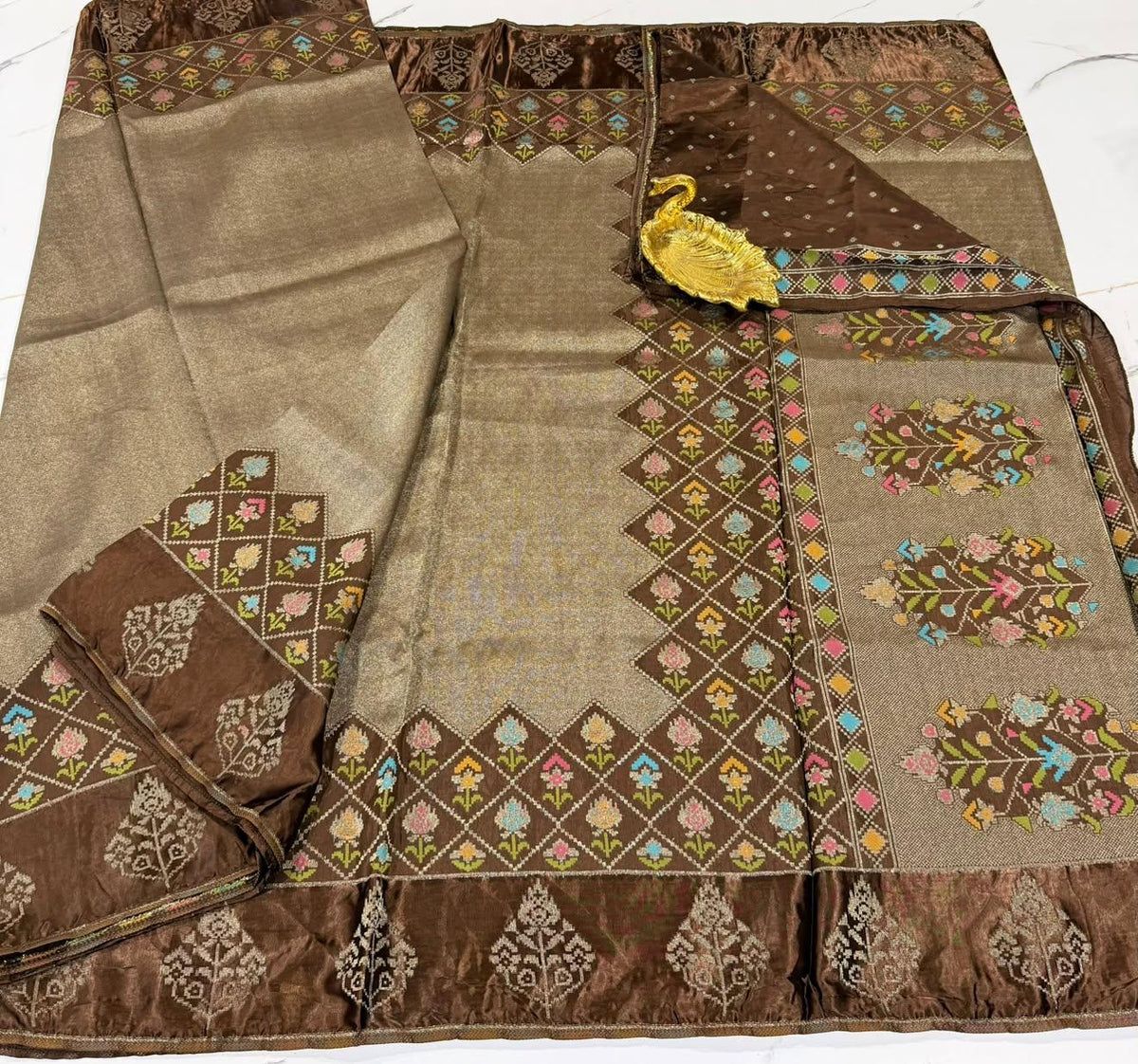 S-3200 Brown colour Kanchi tissue saree