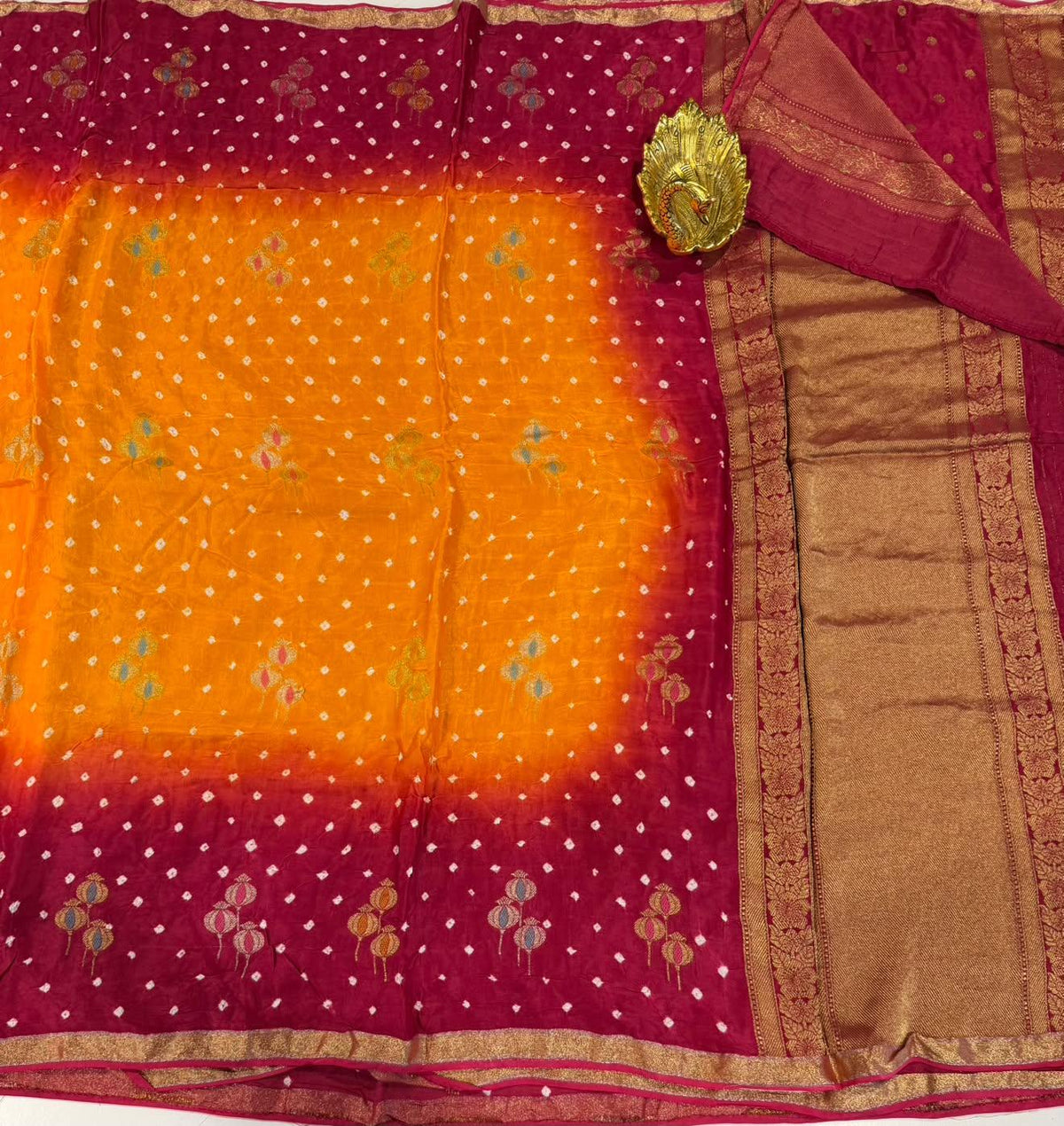 MH-4950 Pink nd yellow colour Mashru Bandija Saree