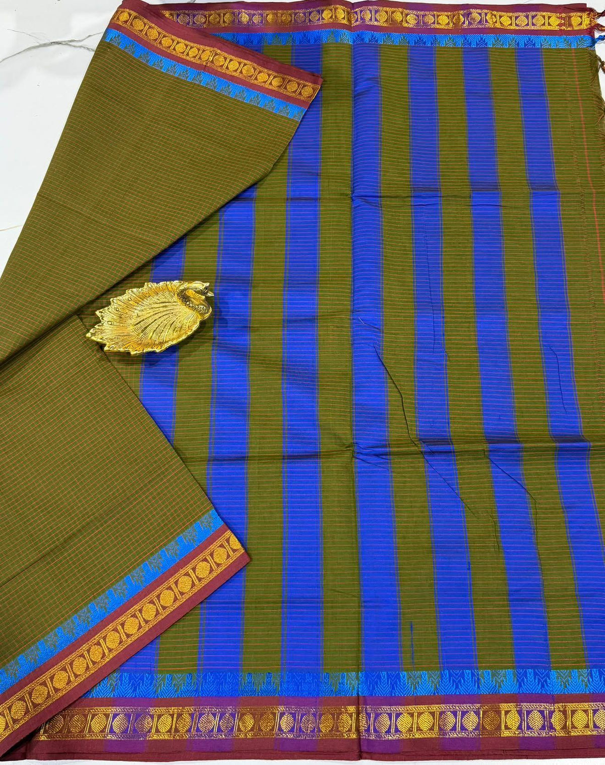 KC-95 Bottle green nd blue kanchi cotton saree