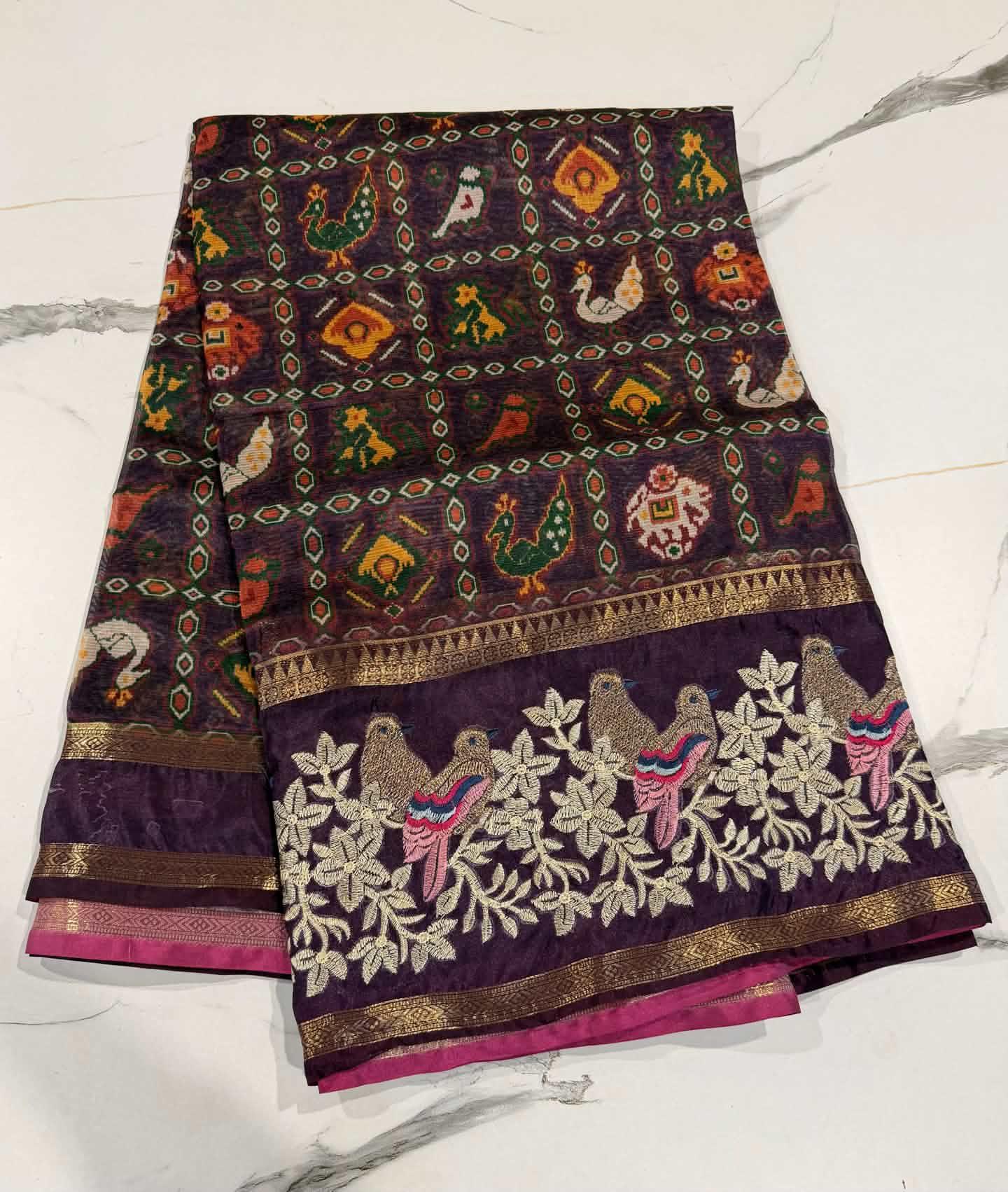 LD-P17 kora patola petit point work purple saree