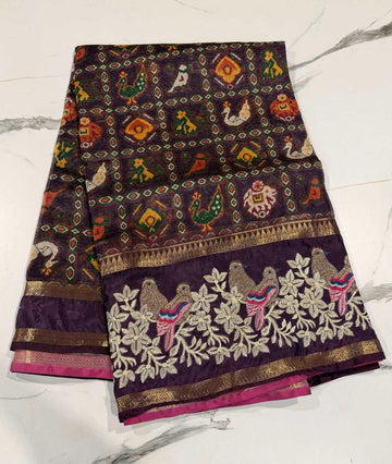 LD-P17 kora patola petit point work purple saree
