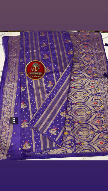 Mc-1399 violet colour Moonga crepe vertical lines sarees