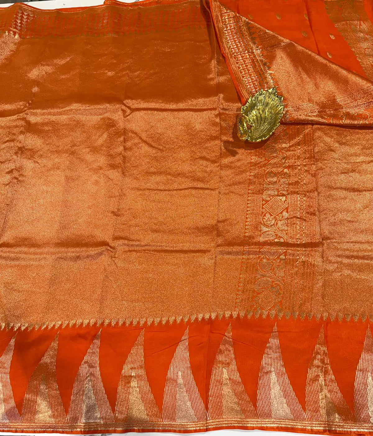 MS-4600 Orange colour Temple tissue saree