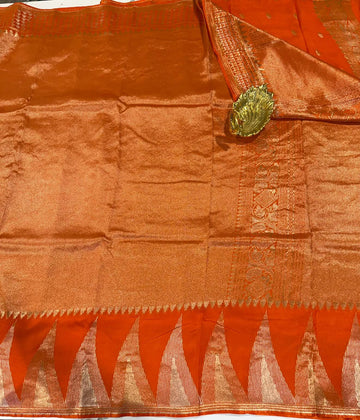 MS-4600 Orange colour Temple tissue saree