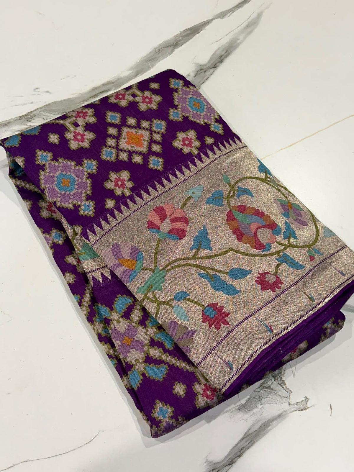 PZ-5999 Violet colour Fusion Patola paithani saree