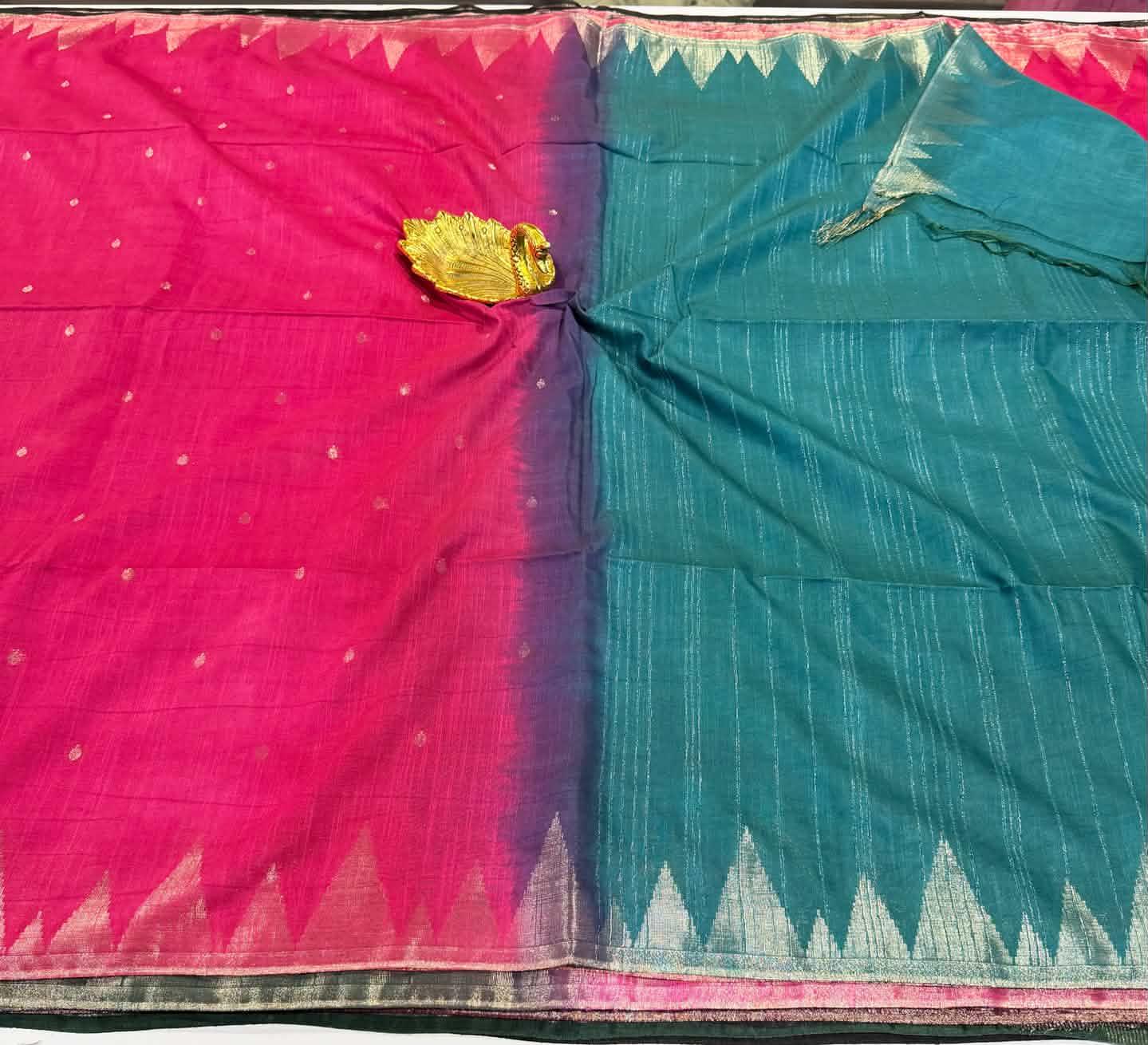 Cs2 Rama green n pink colour saree