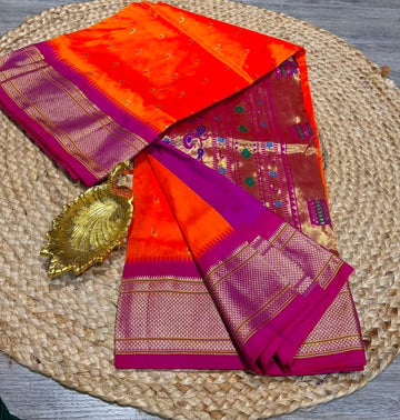 LD-N9  Orange n megentha Pink saree Narayanapet semi pattu  muniya butta