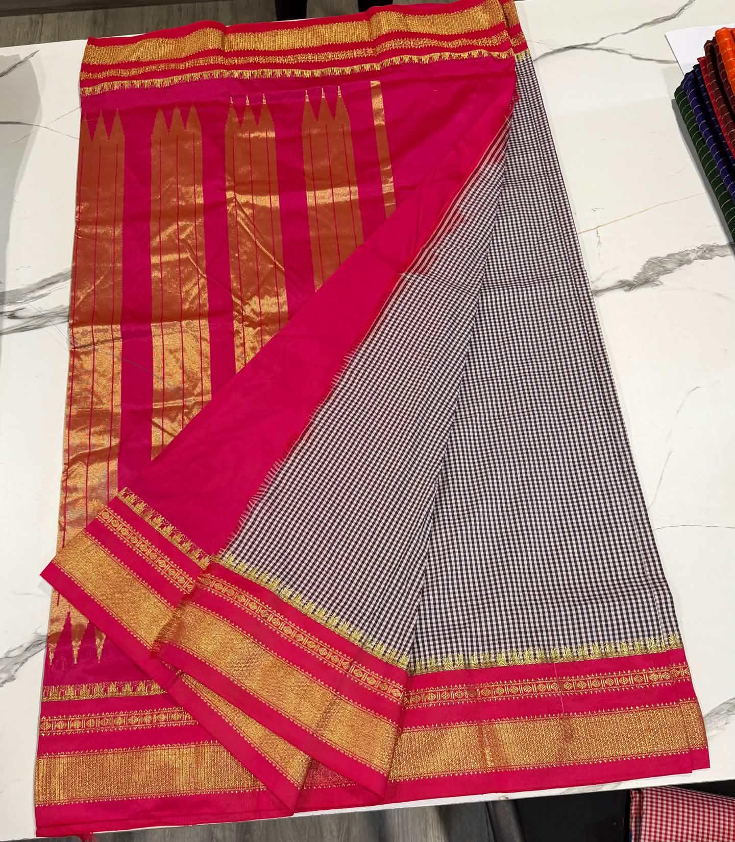 LD-N22 narayanapeta checks sarees brown and pink saree