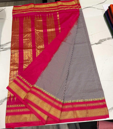 LD-N22 narayanapeta checks sarees brown and pink saree