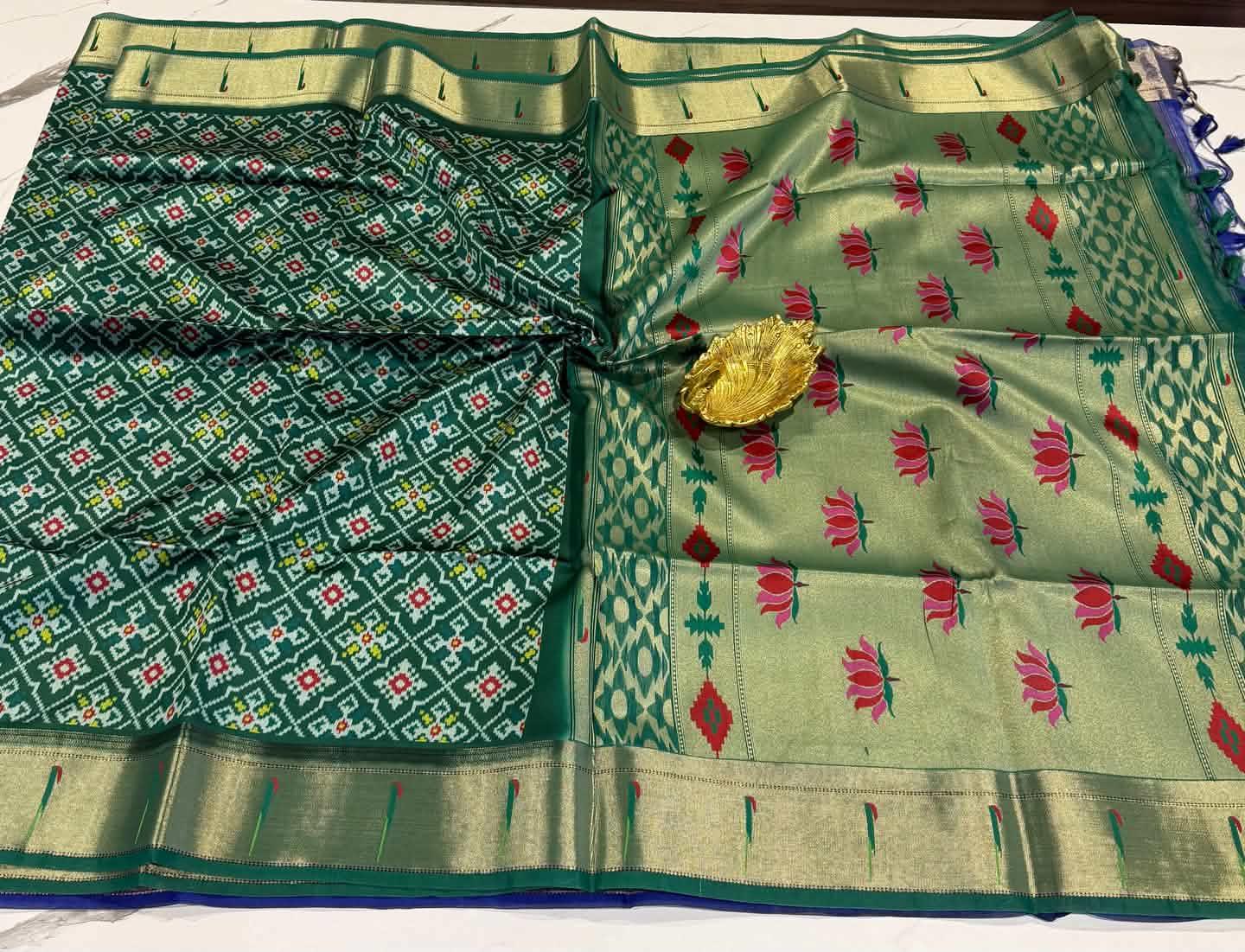 LD-21 muniya navaratna patola sarees green colour