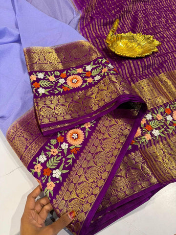 LD-M2 lavender  & wine semi Mysore saree
