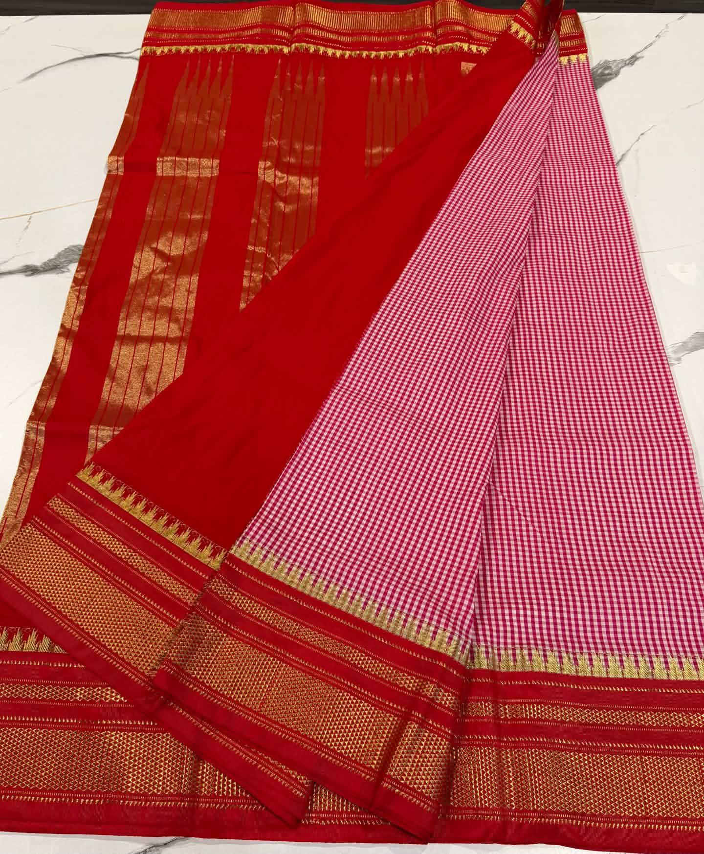 LD-N22 narayanapeta checks saree pink and red colour saree