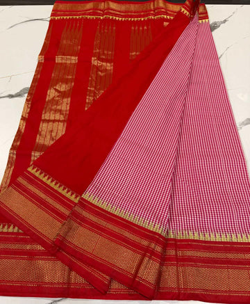 LD-N22 narayanapeta checks saree pink and red colour saree