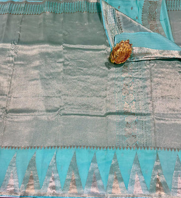 MS-4600 Sky Blue colour Temple tissue saree