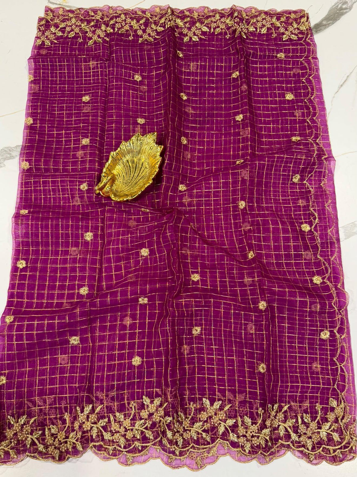 Purple Organza cut work dupatta