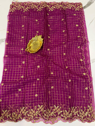 Purple Organza cut work dupatta