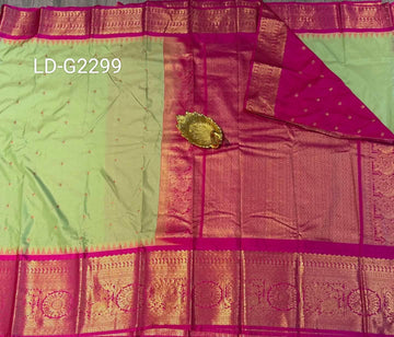 LD-G2299 vintage Semi Gadwal pista green  and pink with butta saree
