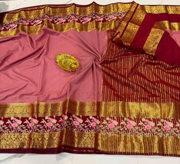 LD-M2 peach & meroon  semi Mysore saree
